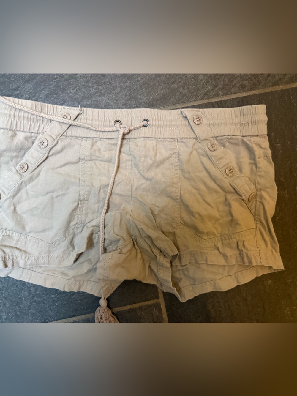 Rewind Light Tan Elastic Waist Shorts